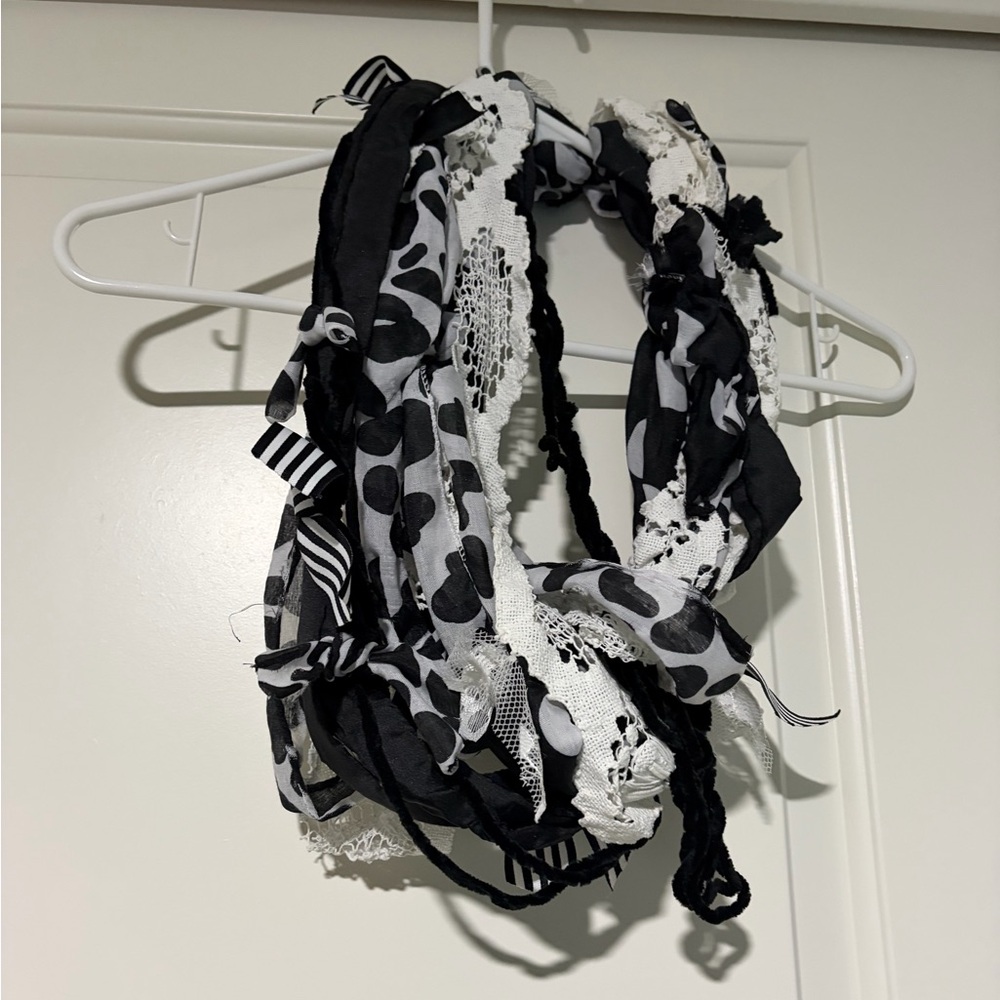 Black and White Polka Dot Homemade Scarf - Picture 2 of 3